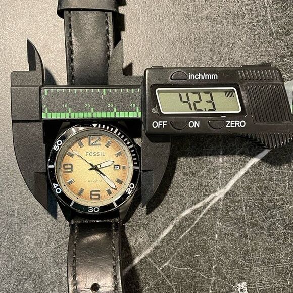 Fossil 42mm Mens Watch Vintage Style Dial and Thick Leather Band - New Battery - Picture 4 of 6